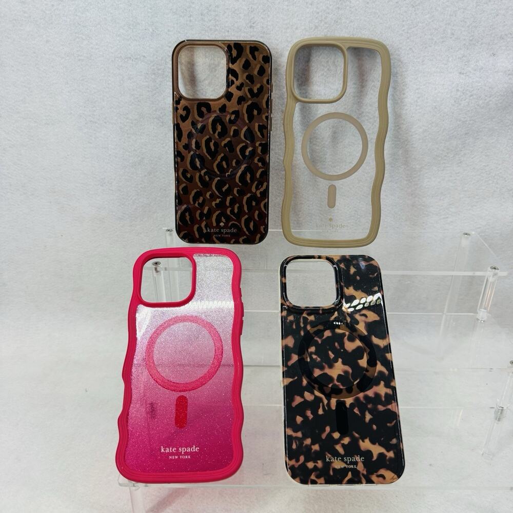 Lot 4 Kate Spade iPhone 16 Pro Max Cases Mag Safe (Wavy, Tortoise Shell Glitter)